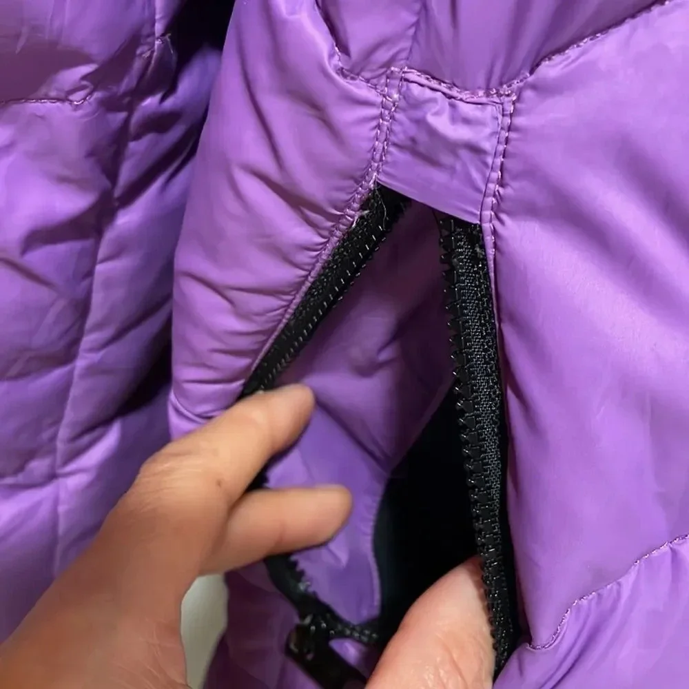 Orolay woman’s bright purple puffer trench jacket